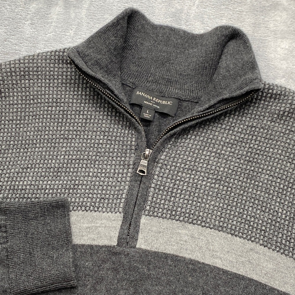Banana Republic Sweater Mens Large Merino Wool Blend 1/4 Zip Pullover Sweater